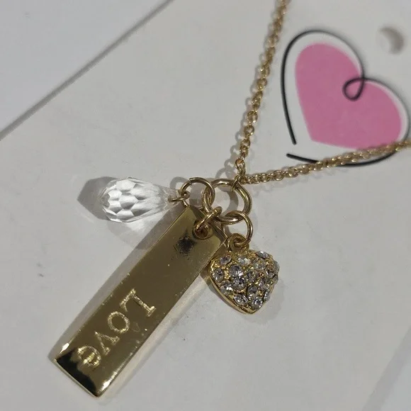 Romantic Gold-Tone Love Necklace, Crystal Heart & Teardrop Charm Pendant Jewelry - Picture 6 of 10